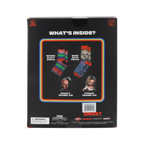Child's Play Chucky and Tiffany Enamel Pins and Sock Bundle